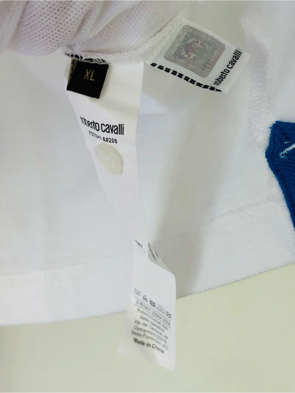 Men's Roberto Cavalli pique polo white/blue size XL - Picture 4 of 5